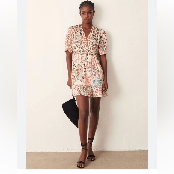 BA&SH Ganiela Mixed-Print Floral Button-front Mini Dress - Picture 2 of 12